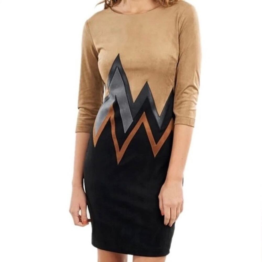 NWT Joseph Ribkoff Faux Suede Chevron Sheath Dress Size 4